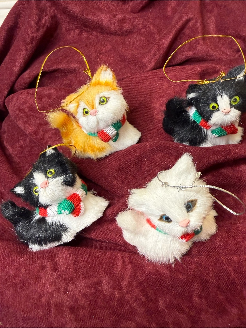 Faux Fur Realistic Kitten Ornaments Set of 4